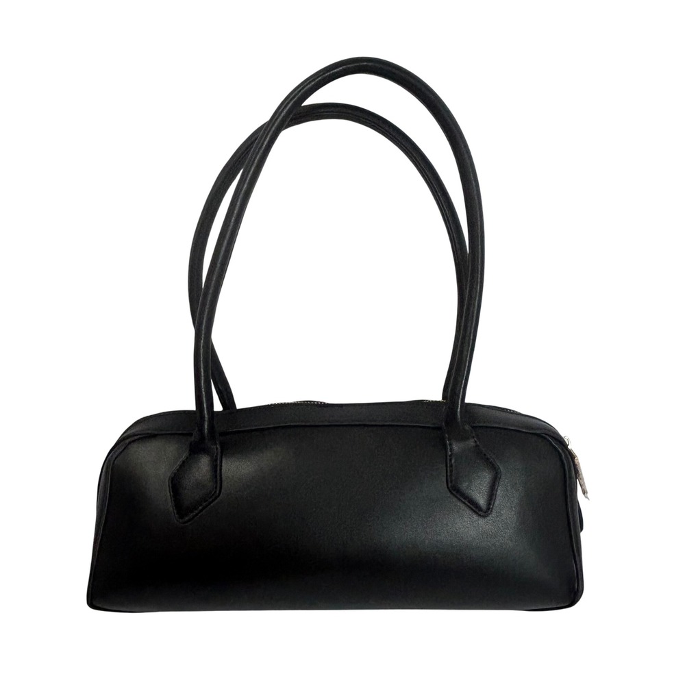 Moda Luxe Black Shoulder Bag Faux Leather Zip Top‎ Top Handle Purse